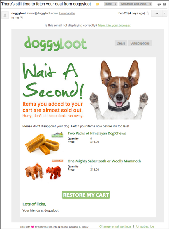 Doggyloot cart abandonment email