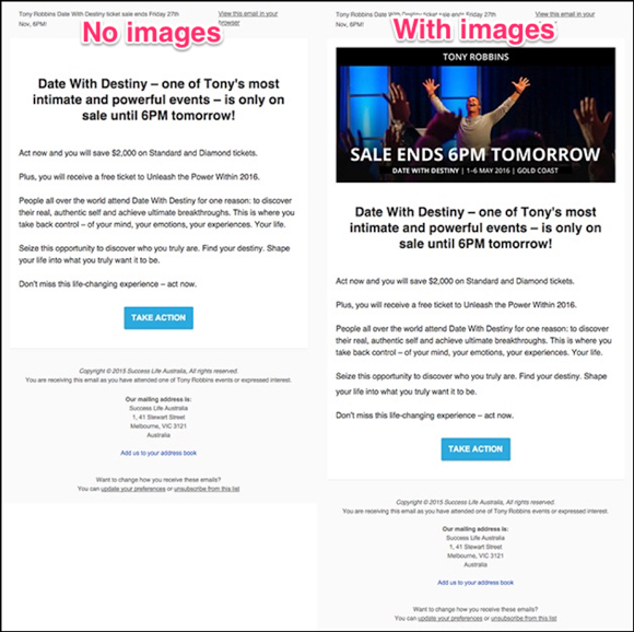 An email from Tony Robbins that makes sense even without images