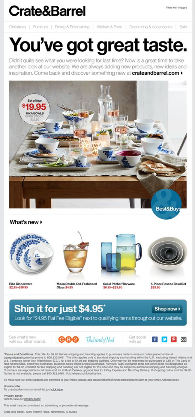 Crate & Barrel Behavioral Email