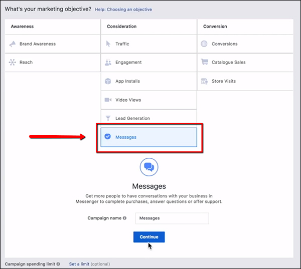 Settings for ad:objective as messages