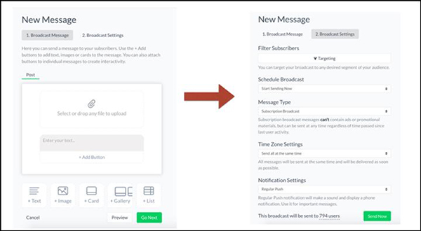 new message setting in manychat
