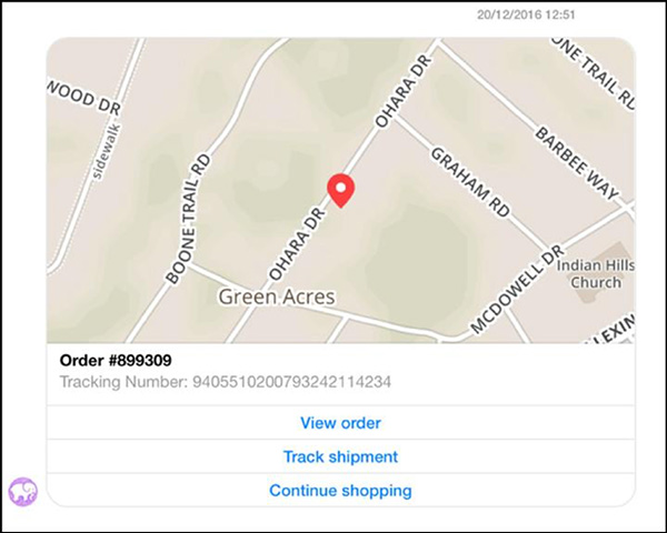 order tracking example message
