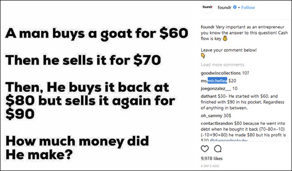 An example of a Foundr post that got almost 10,000 likes in just 4 days. This post didn’t even have an image—it just asked a simple but interesting question