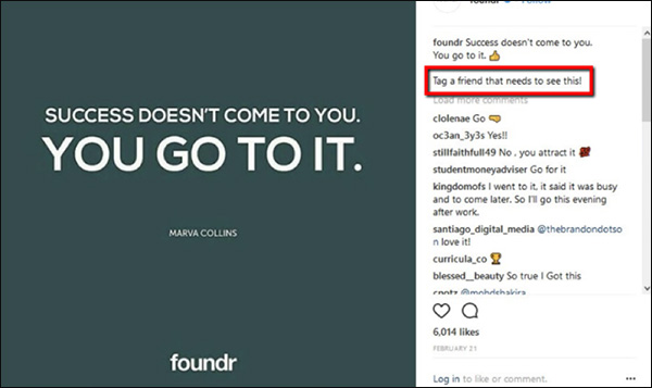 An example of an Instagram post from fondr that instructs people to tag their friends
