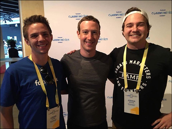 Logan Young (on the left) and Josh Fechter (on the right, Founder of BAMF Media)—at a conference where Mark came up to ask Logan for a picture