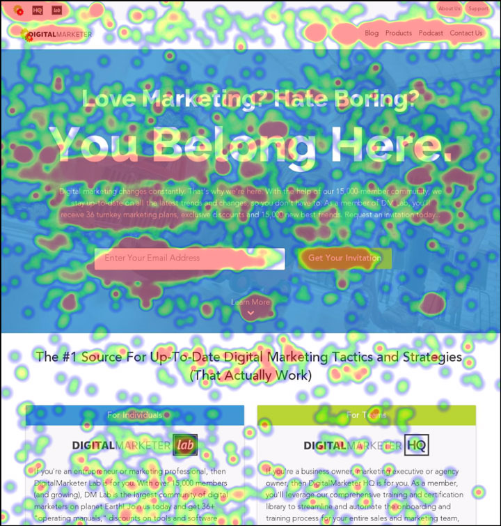Heatmap on the DigitalMarketer homepage