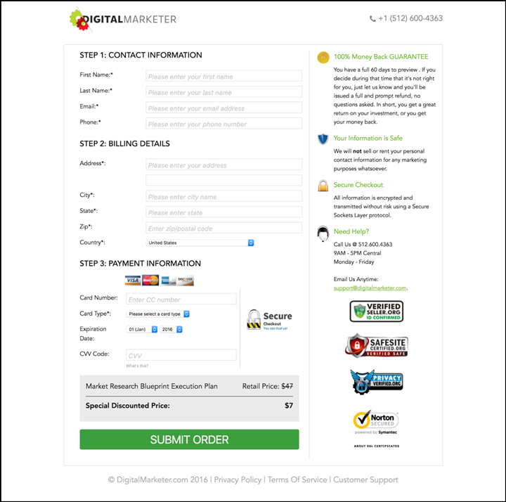 Cart page for DM's Market Research Blueprint