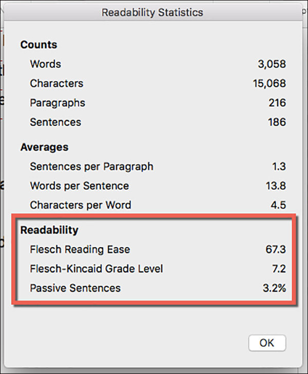 Word spelling and grammar summary box 