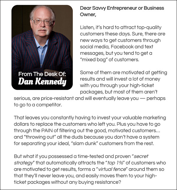 GKIC's persuasive sales letter