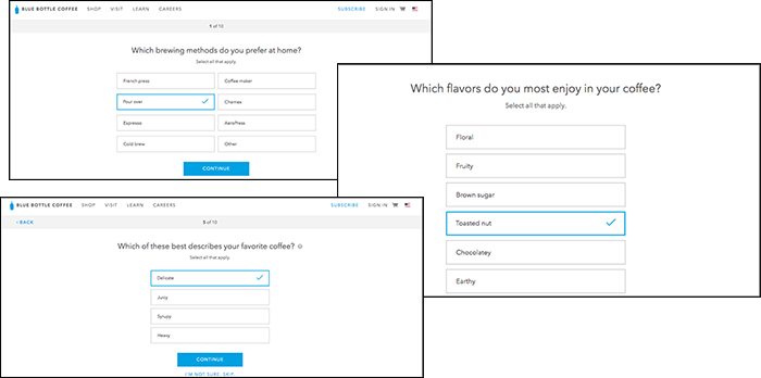 Blue Bottle Coffee quiz funnel