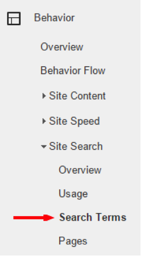 Google Analytics Search Terms Report
