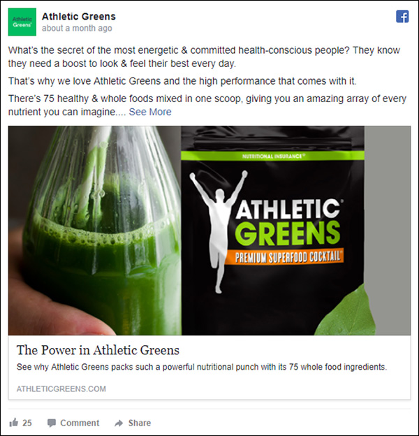Athletic Greens Facebook ad