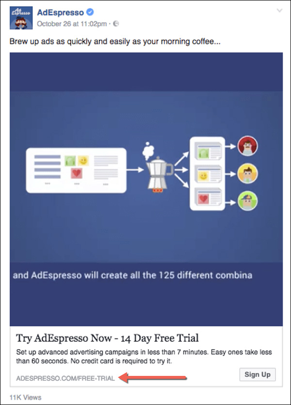 AdEspresso Facebook ad
