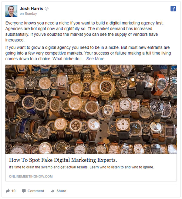 Josh Harris Facebook ad