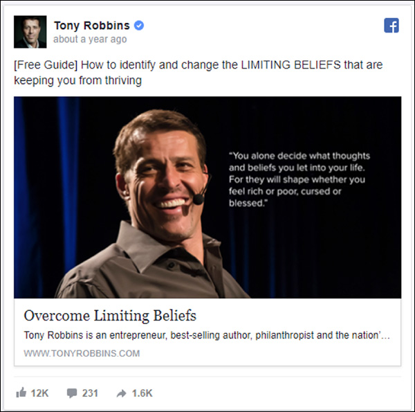 Tony Robbins Facebook ad