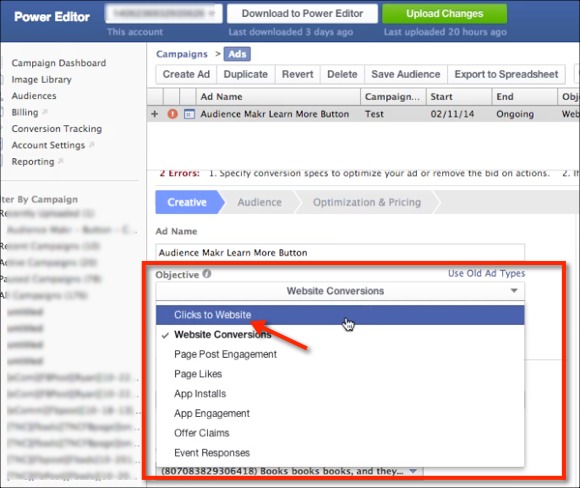 Facebook Power Editor - Adding Call To Action Buttons