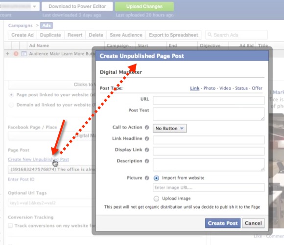 Create an Unpublished Post in Power Editor