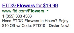 flowers1 AdWords Ad with funky characters