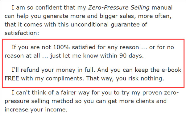 Bob Bly guarantee in one of his sales letters