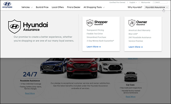The Hyandai Assurance drop-down