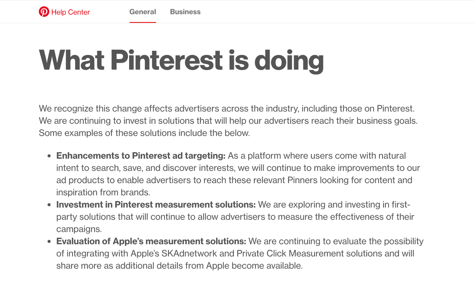 Pinterest's suggestions for marketing adjustments 