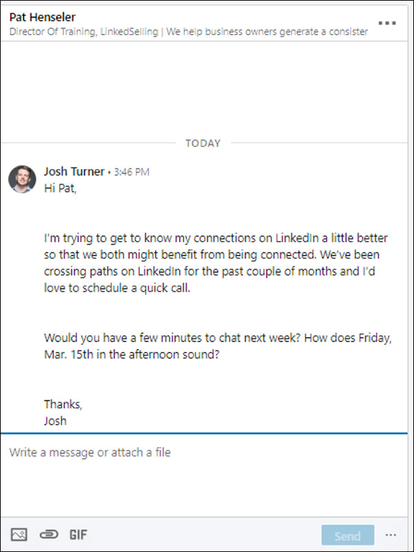 Fourth message from 5 message sequence LinkedIn marketing strategy: request phone call