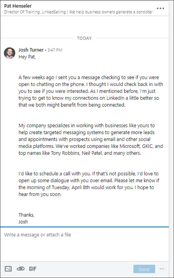 Fifth message from 5 message sequence LinkedIn marketing strategy: follow up