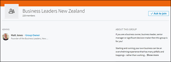 LinkedIn group for Business Leaders New Zealand created by Matt Jones
