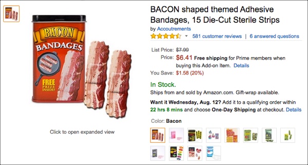 Crazy Things People Are Selling Online #13: Bacon Shaped Adhesive Bandages Bacon Shaped Adhesive Bandages