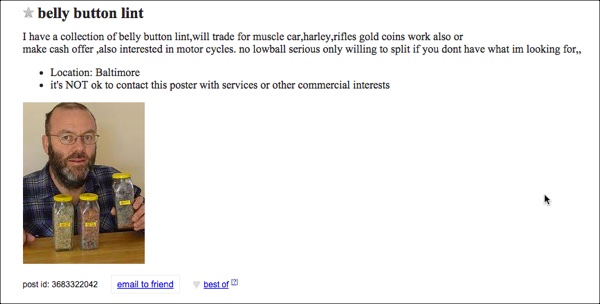 Crazy Things People Are Selling Online #7: Belly Button Lint for a Rifle Belly Button Lint for a Rifle