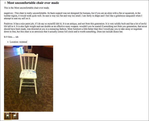 Crazy Things People Are Selling Online #16: The most uncomfortable chair ever made The most uncomfortable chair ever made