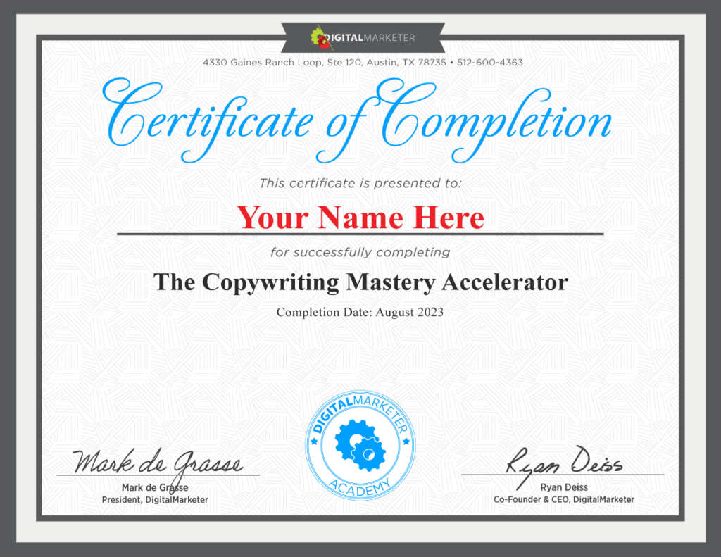 Copywriting Mastery Accelerator Certification